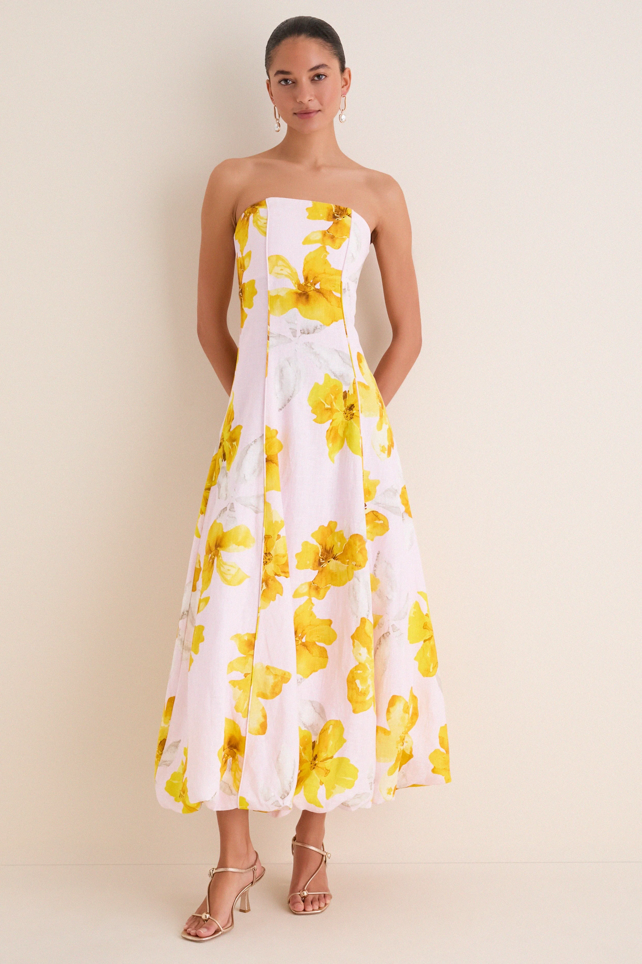 Pink and Yellow Francine Strapless Maxi Dress