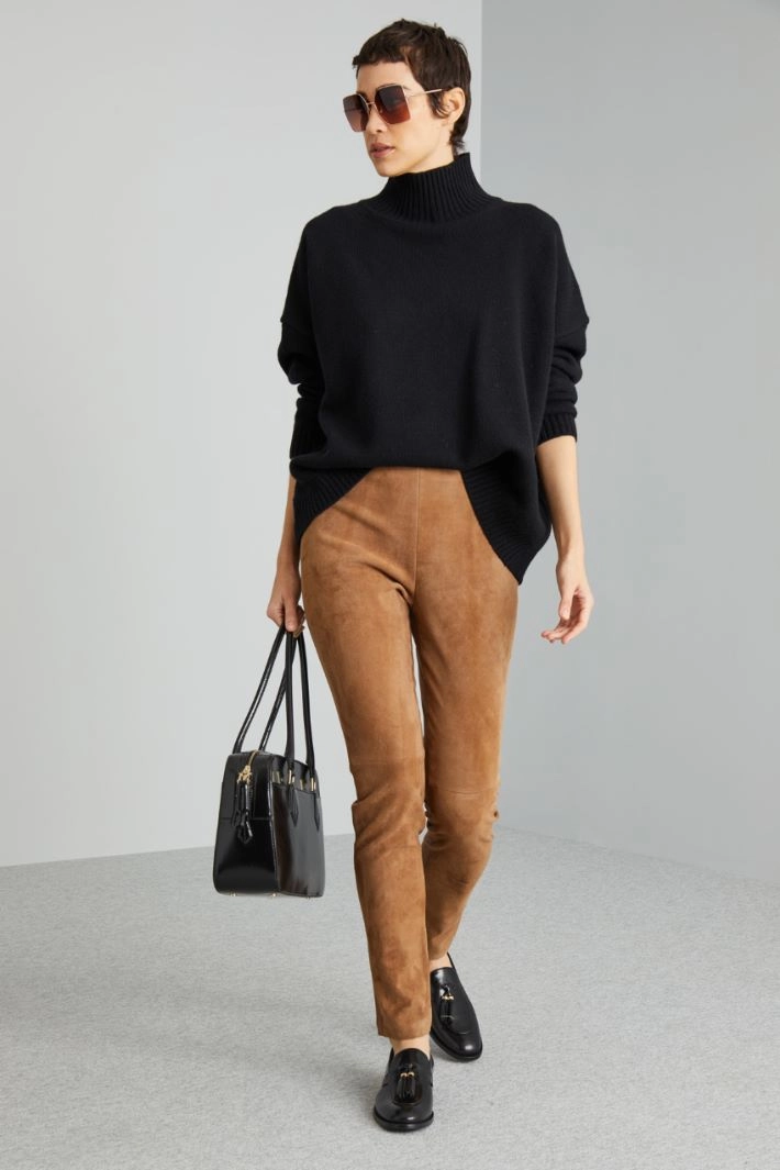 Leather and jersey trousers - CAMEL