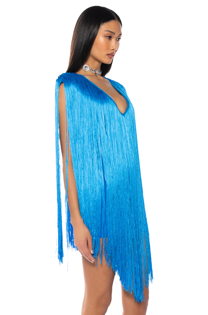 Stevie Deep V Bandage With Fringe Mini Dress