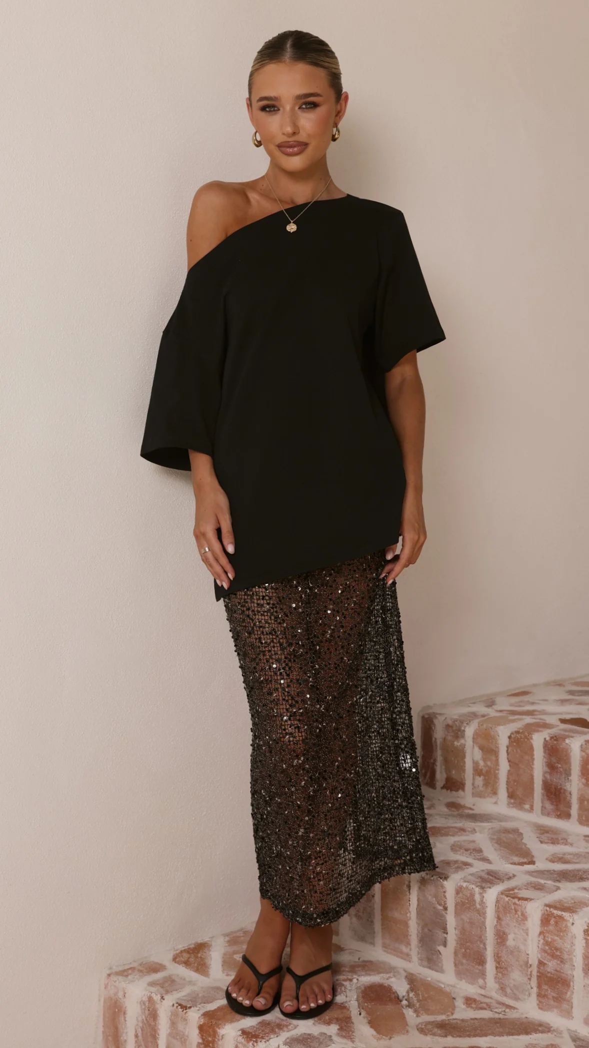 Verlo Sequins Maxi Skirt - Black