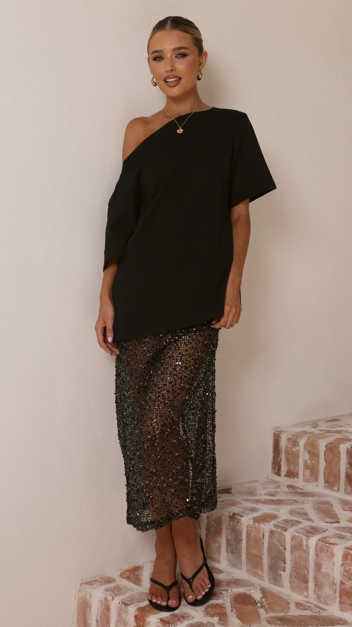 Verlo Sequins Maxi Skirt - Black