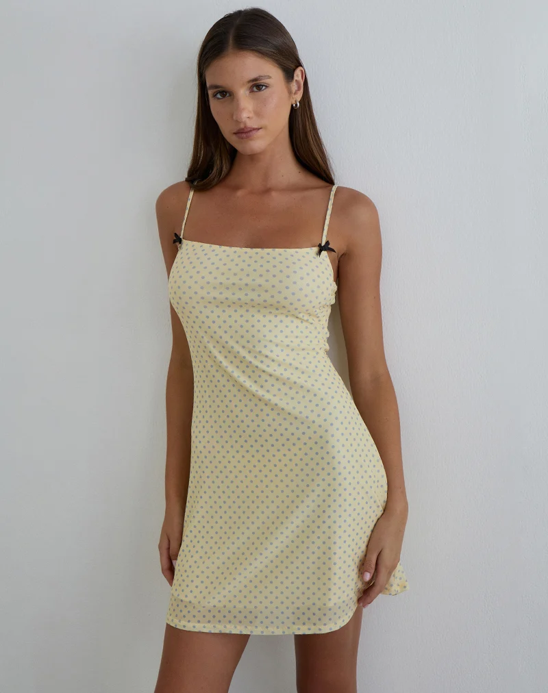 Turu Mini Dress in Yellow with Compact Grey Polka