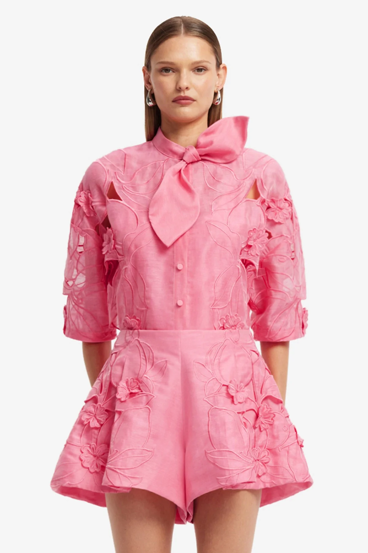 Brooklyn Appliqué Bow Puff Sleeve Top - Fuchsia