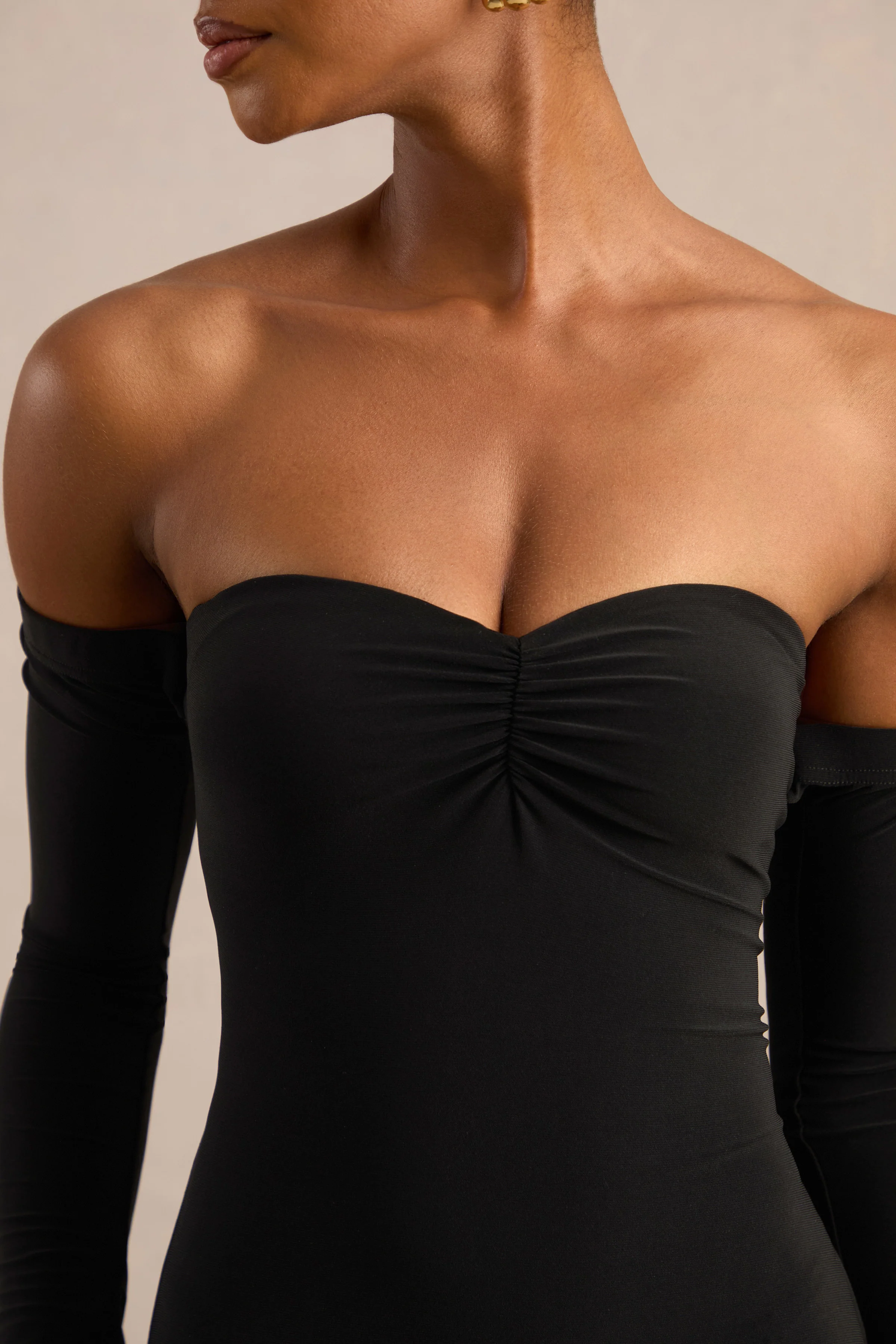 Gaelline | Black Jersey Bardot Long Sleeve Maxi Dress