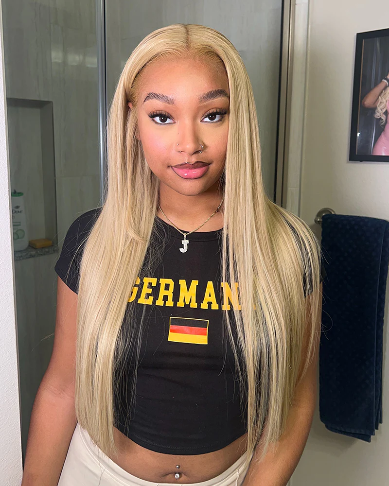 Ophirawig 6x5 Invisible Knots & 13x4 Frontal Lace Blonde Khaki Highlight Straight Wig Invisible Knots Realistic Hairline