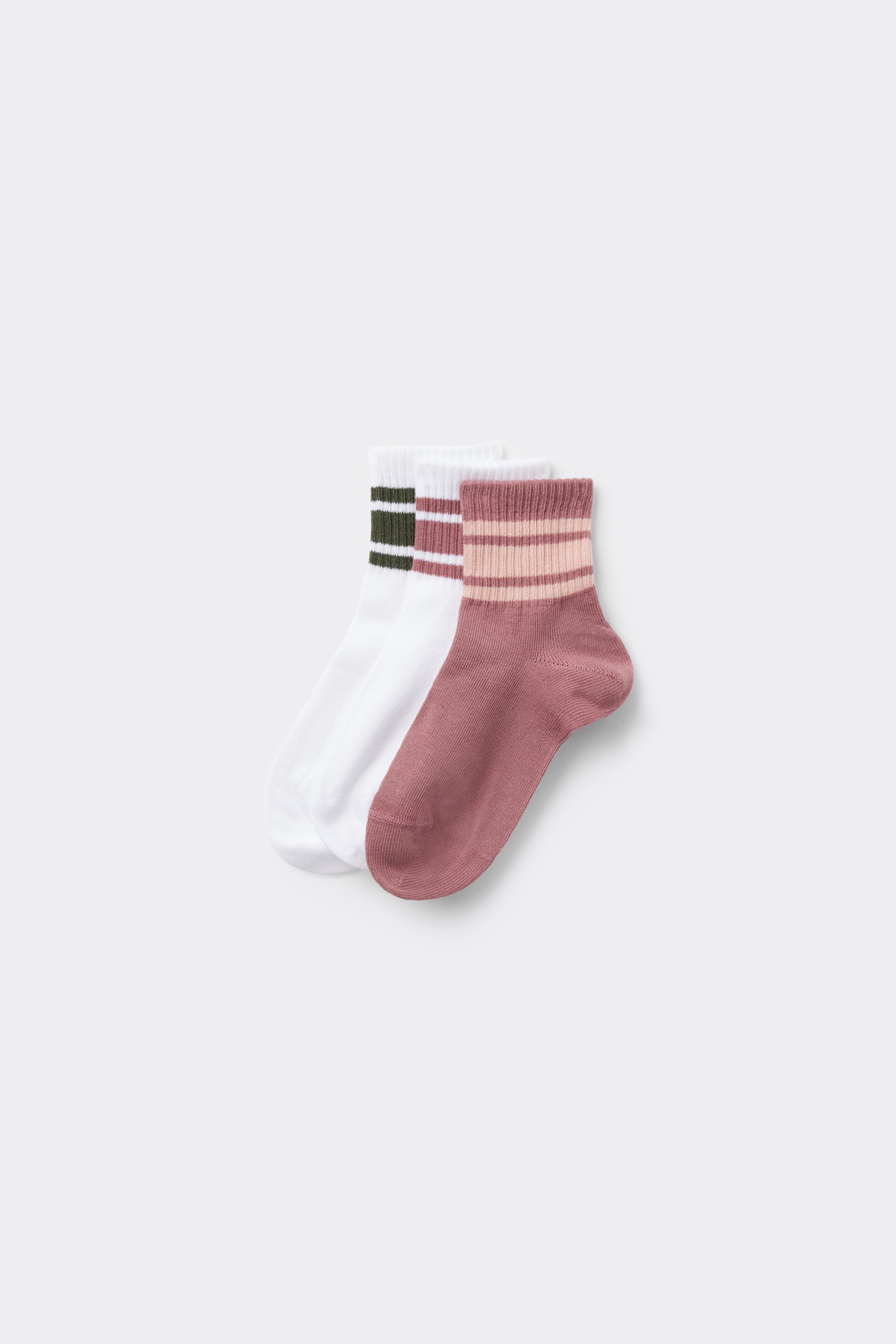 3 Pairs of Girls’ Short Cotton Sports Socks with Stripe