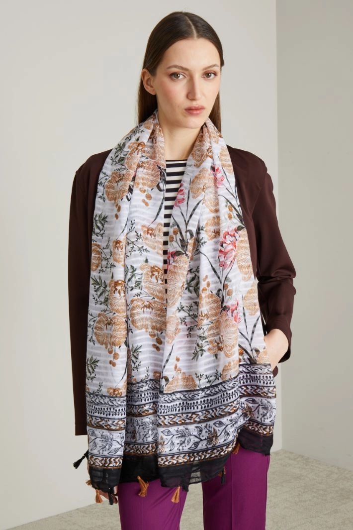 Floral print scarf - CREAM BLACK