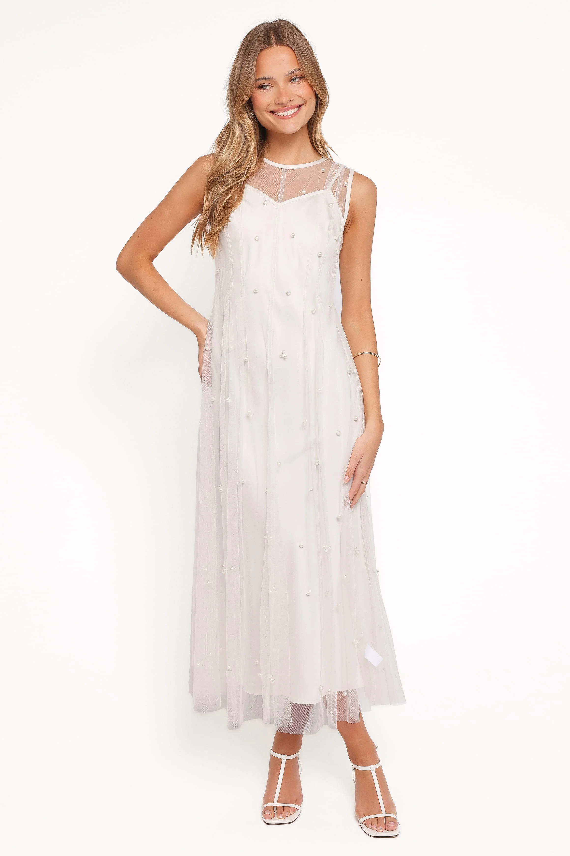 Yulia Pearl Midi Dress - Ecru