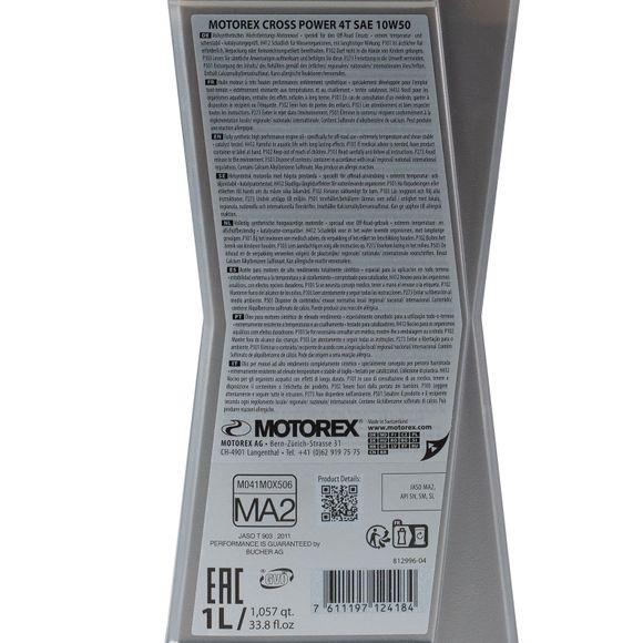Huile moteur Motorex CROSS POWER 4T 10W50 1L UniverselRef : MX0011 / 3032281