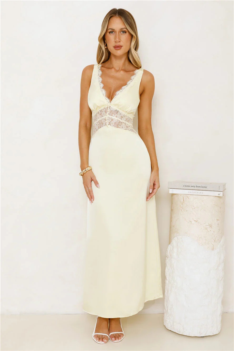 Softly In Season Satin Maxi Dress Yellow
