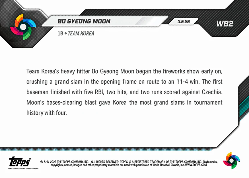Bo Gyeong Moon - 2026 World Baseball Classic Topps NOW® - Card 2