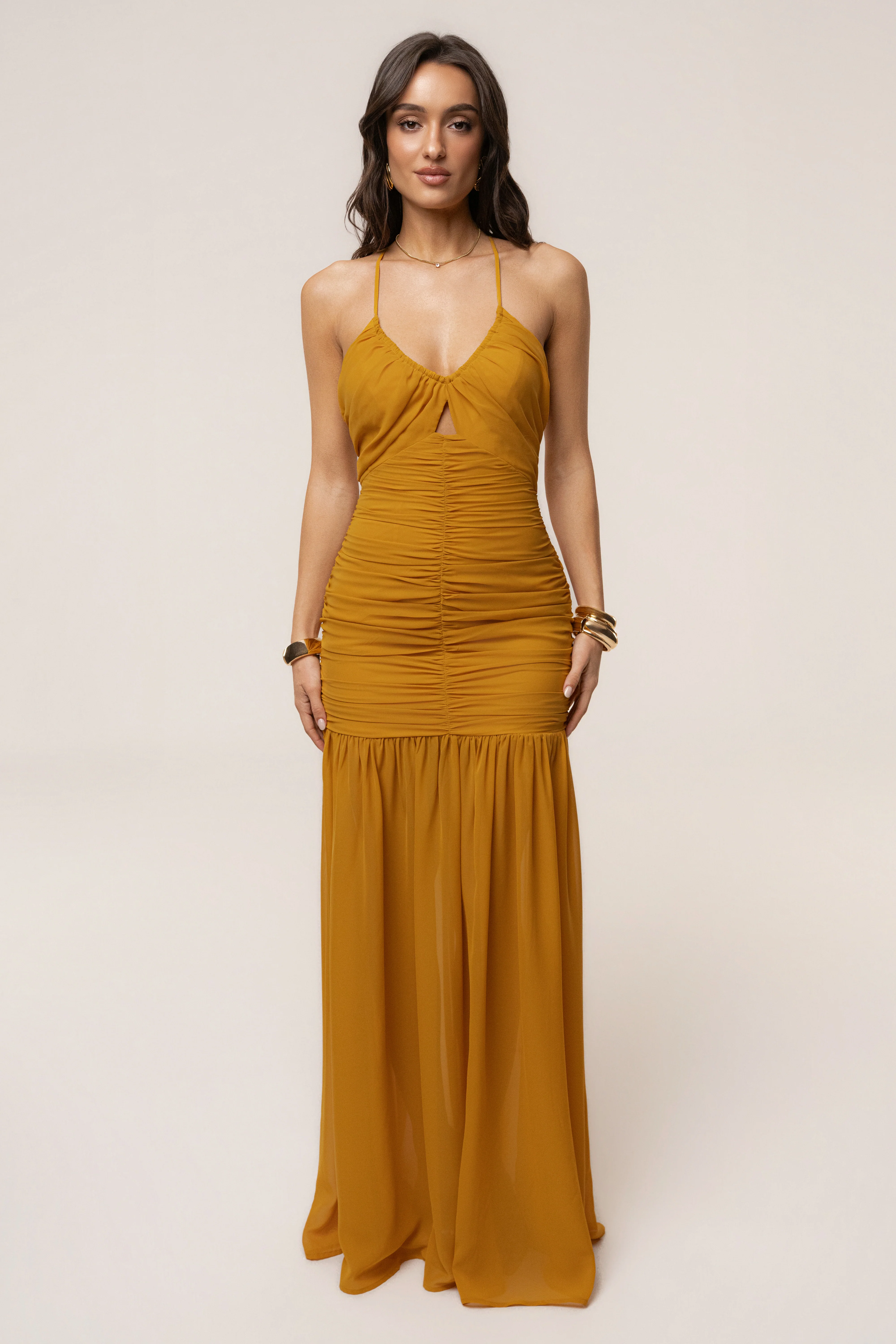 Mustard Vienna Chiffon Maxi Dress