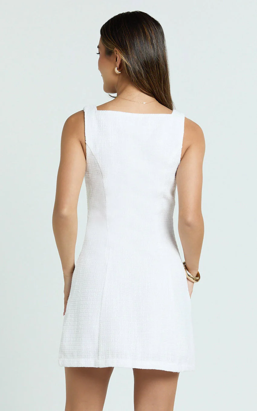 Aveline Mini Dress - Structured Button Front Dress in White