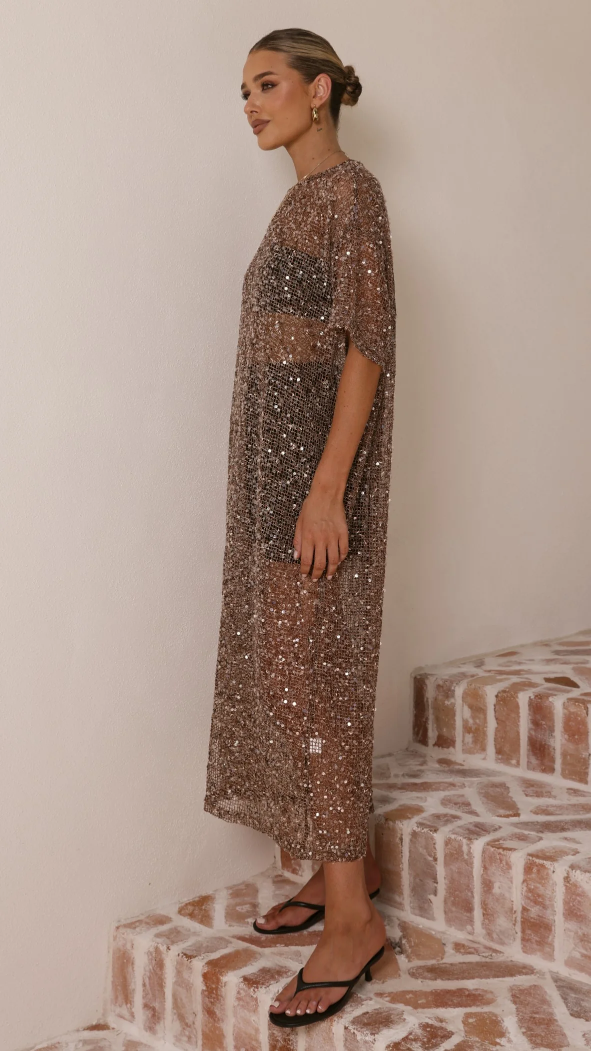 Zinnia Sequins Maxi Dress - Mocha
