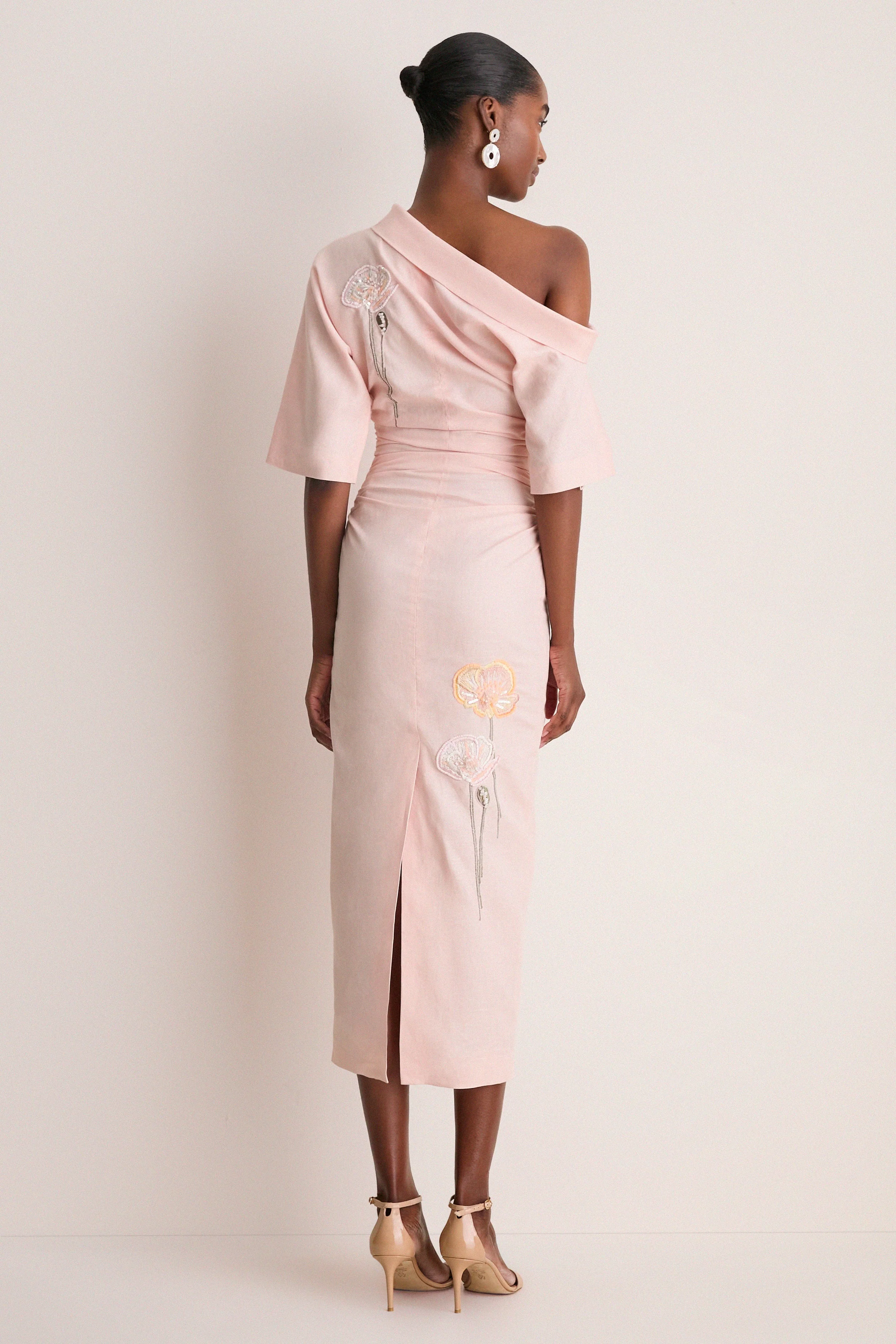 Pink with Embroidered Poppies Bowry Dress