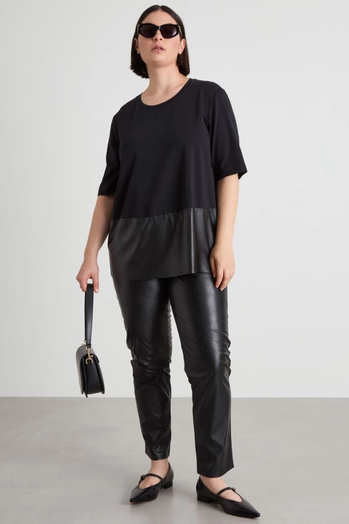 T-shirt with coated jersey bottom - BLACK