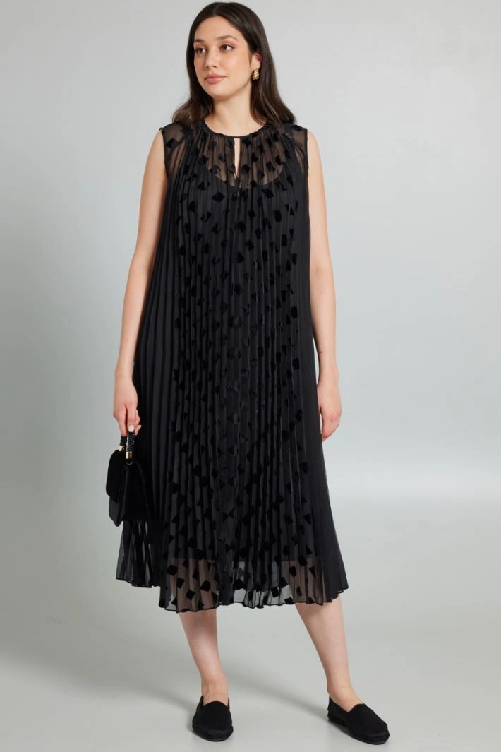 Burnout georgette and chiffon dress - BLACK