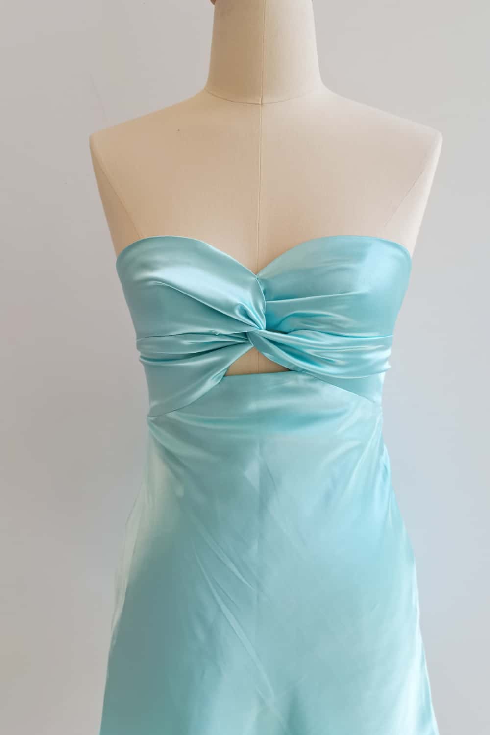Twist Aqua Satin Short Dress with Keyhole