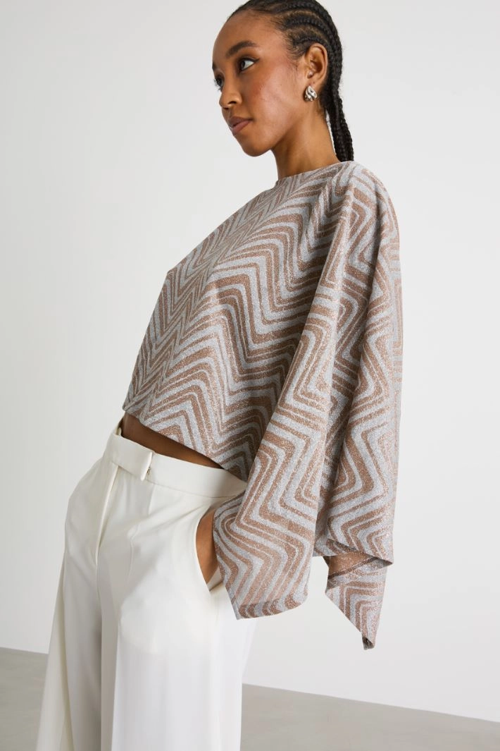 Jacquard jersey blouse - BROWN SILVER