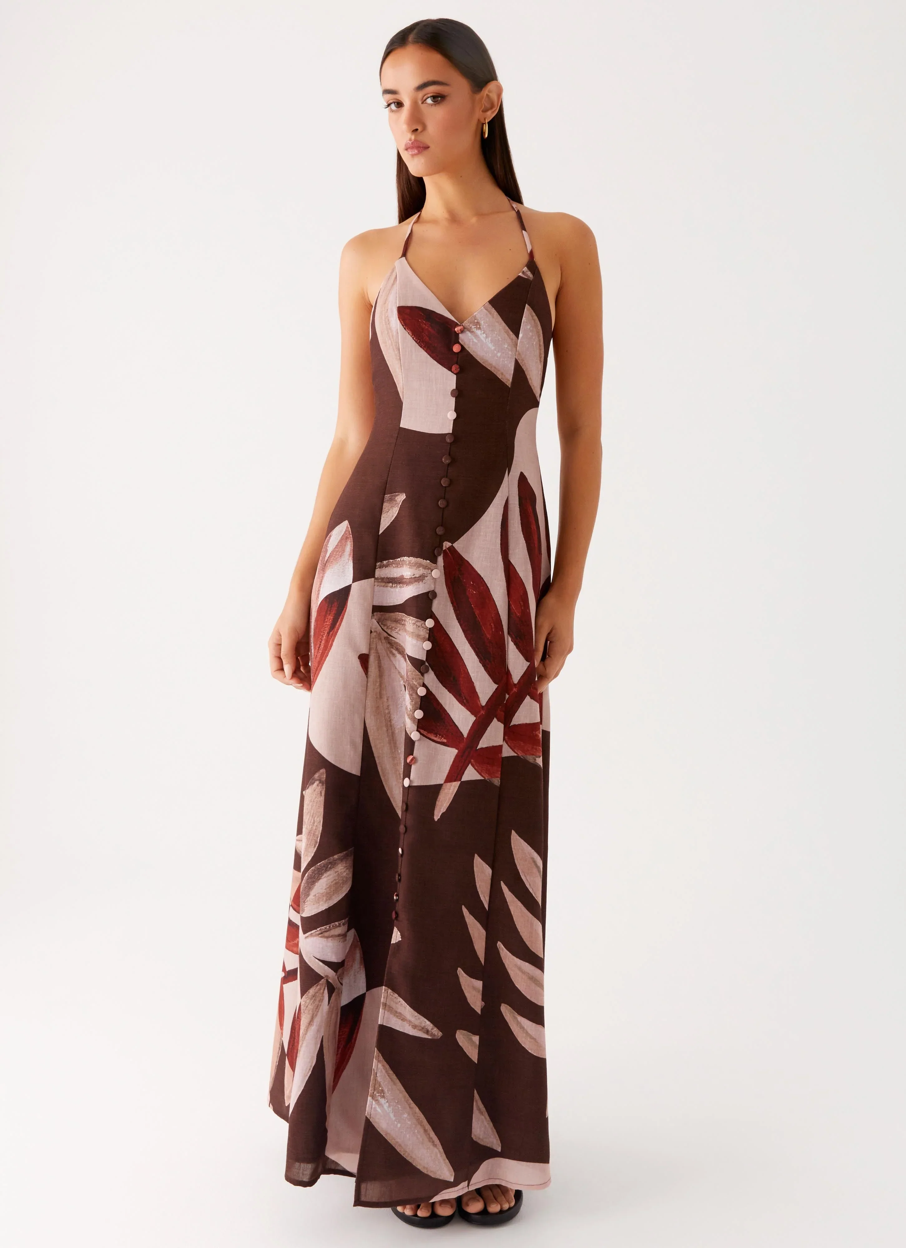 Autumn Linen Maxi Dress - Cinnamon Palm