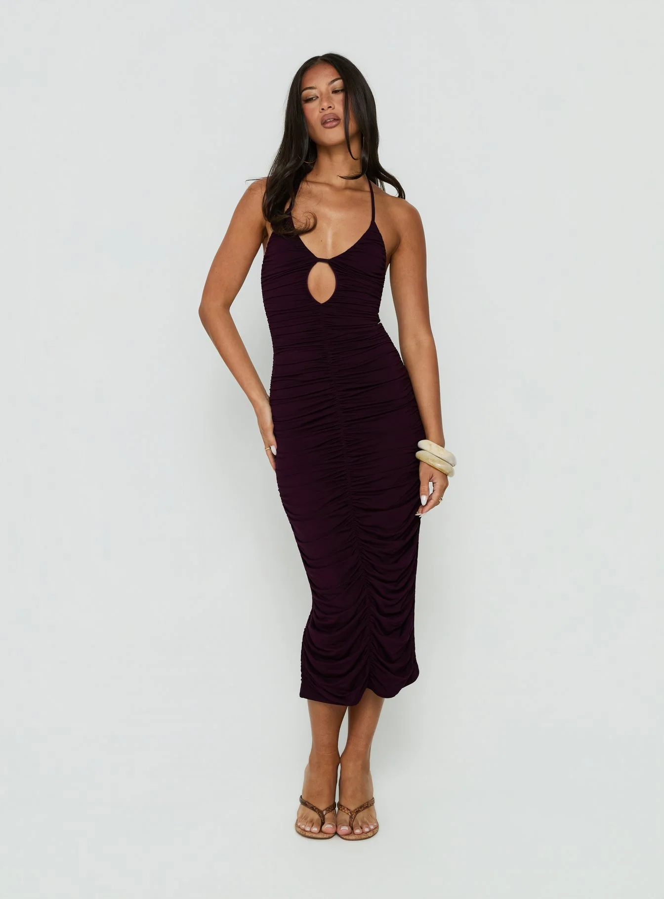 Gracie Halter Neck Midi Dress Plum
