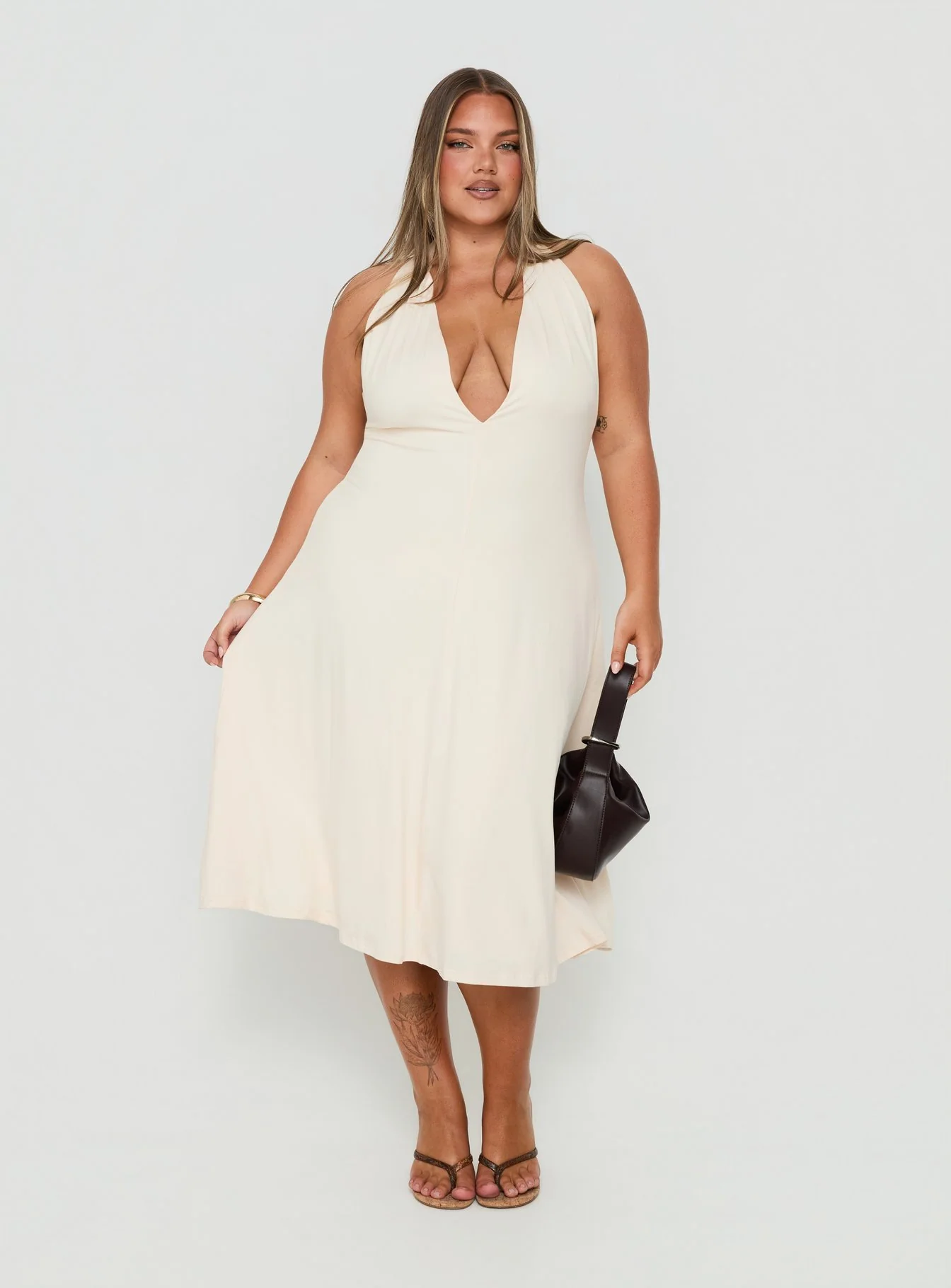 Morganne Halter Plunge Midi Dress Butter Curve