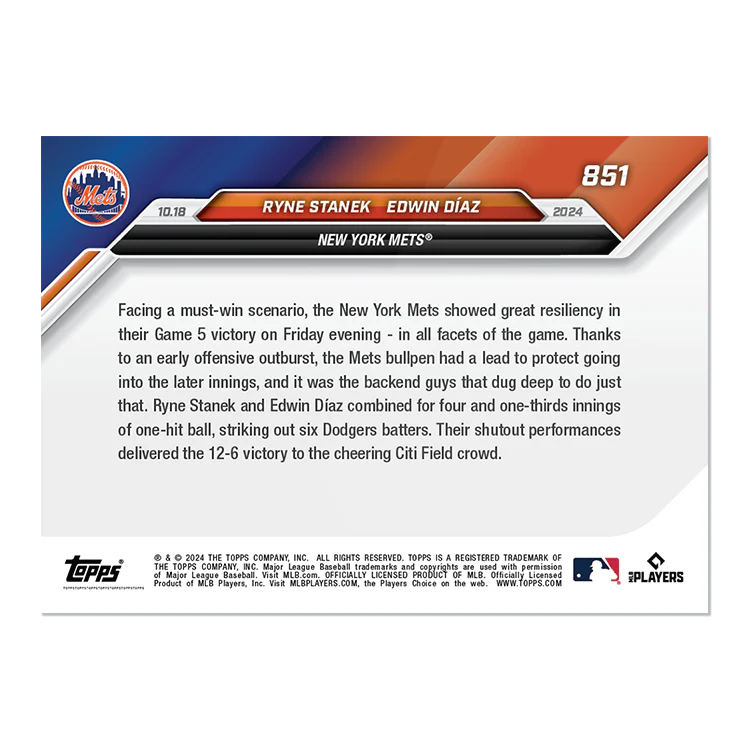 Ryne Stanek/Edwin Diaz - 2024 MLB Topps NOW® Card 851