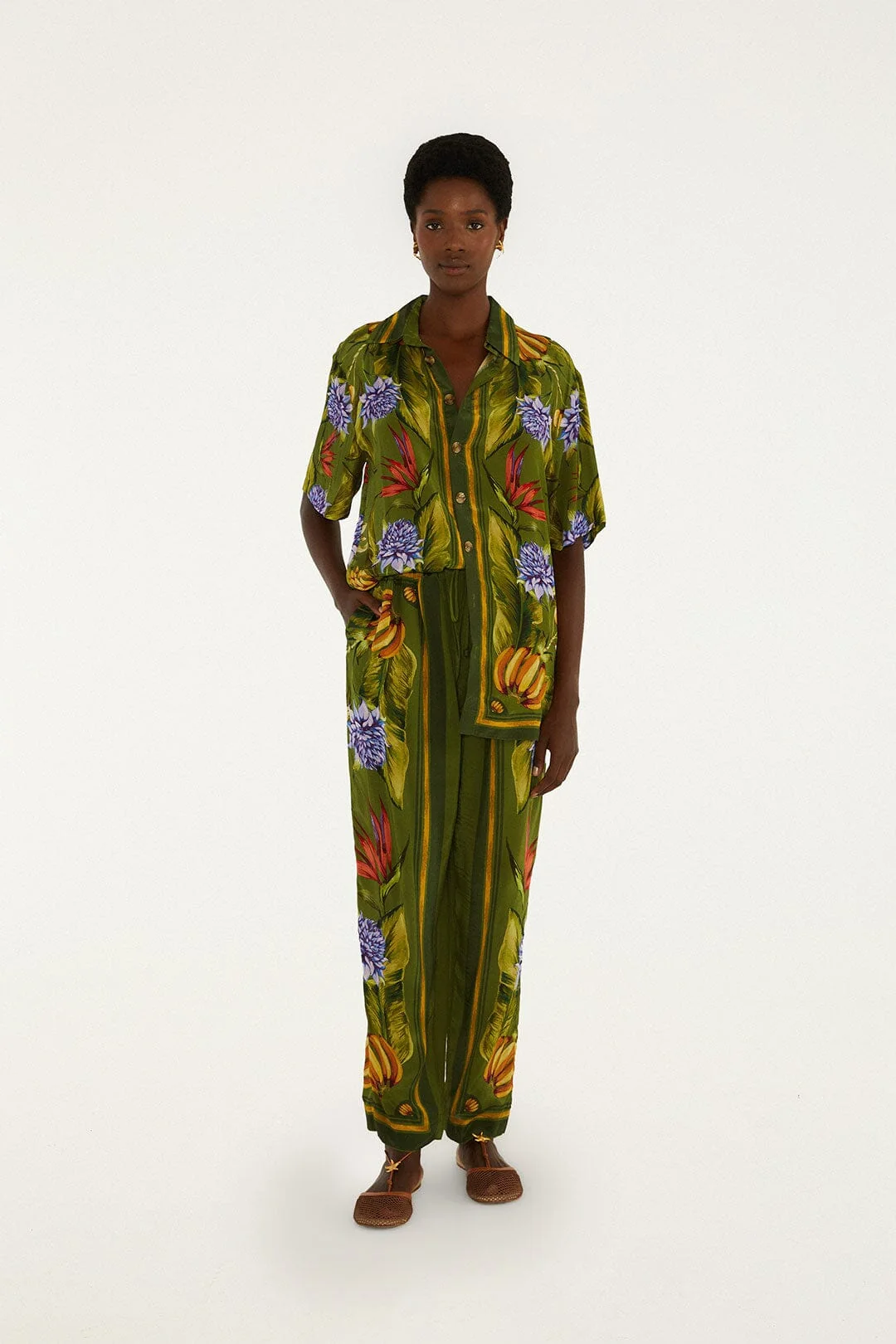 Green Tropical Scarf Pants