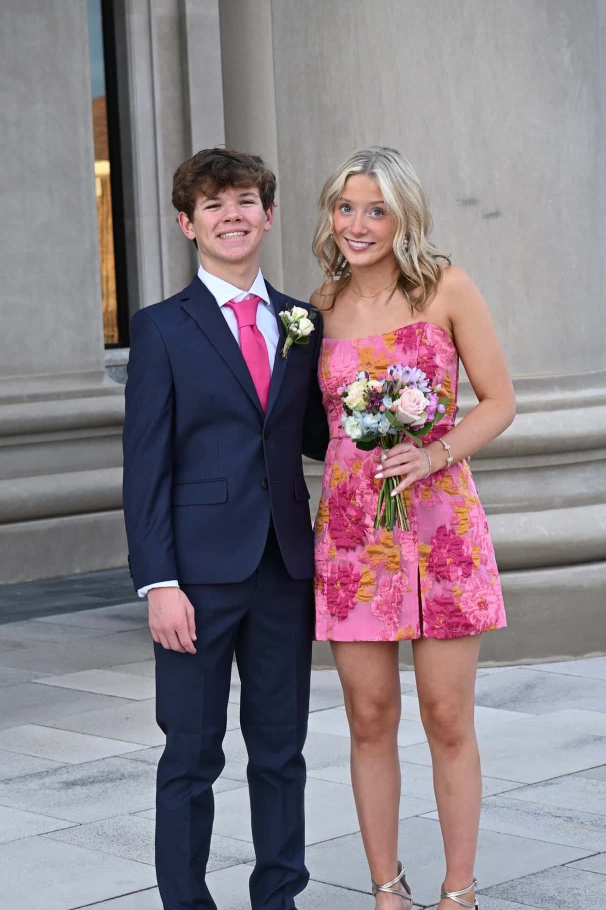 Strapless Pink Floral Short Dress with Silt