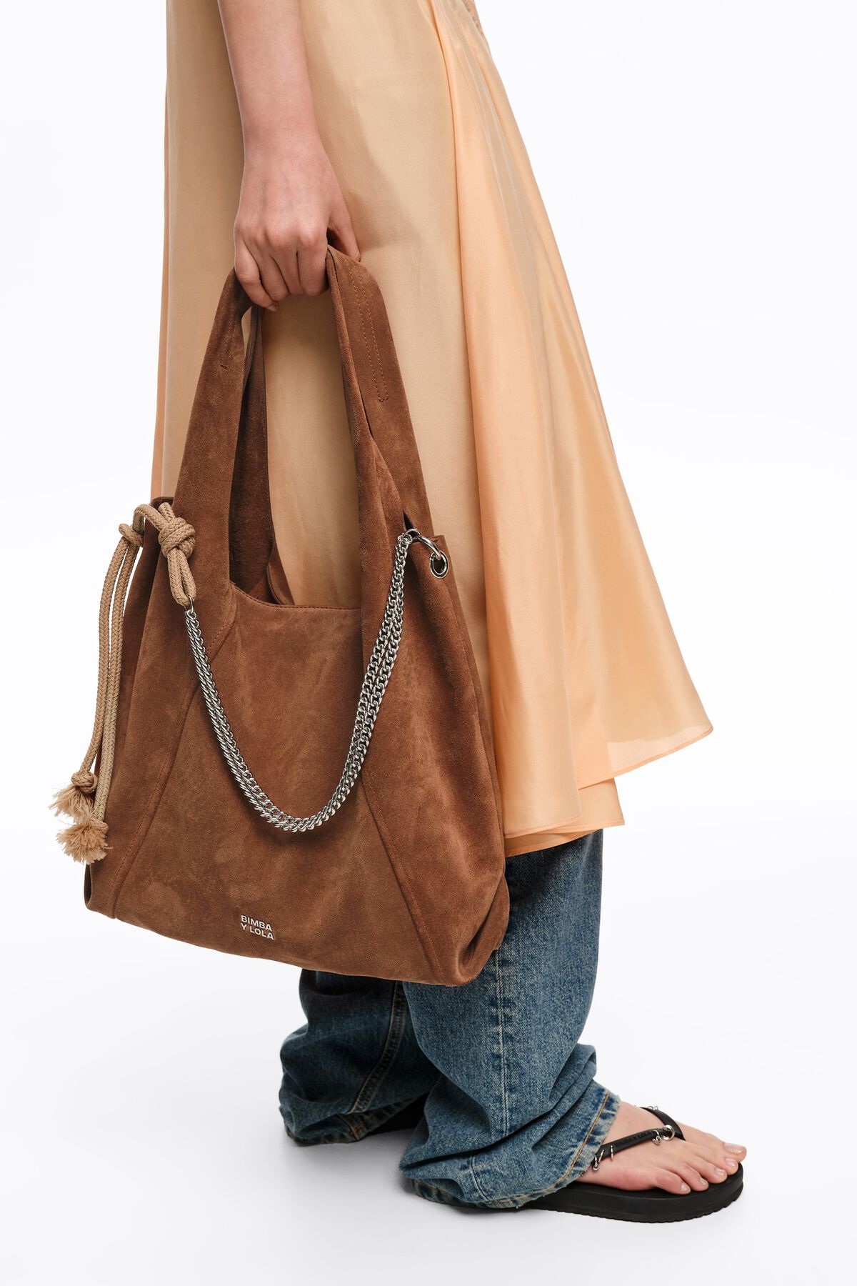 Chestnut large suede Paper bag