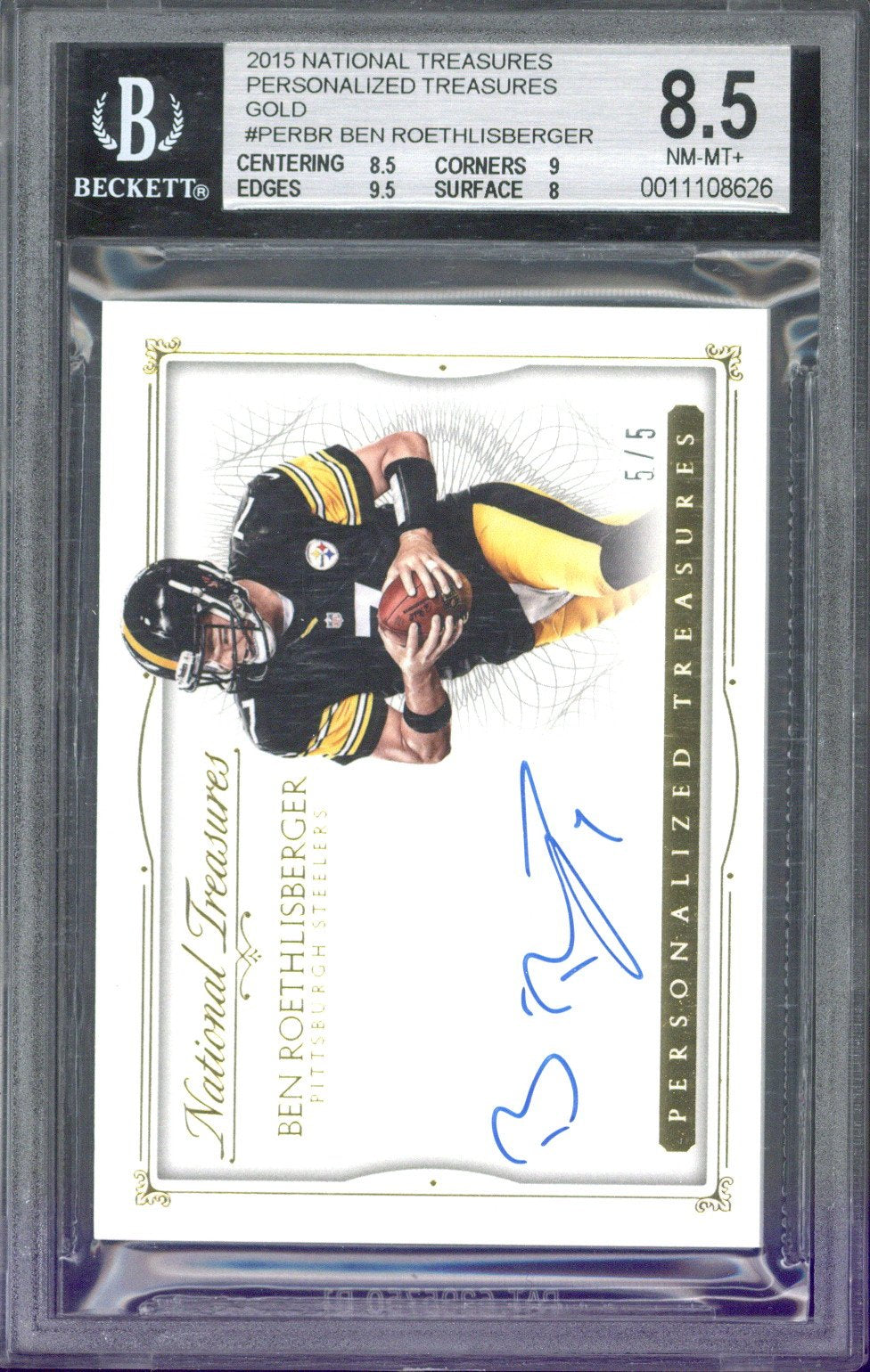 2015 Panini National Treasures Ben Roethlisberger Personalized Treasures Autograph /5 #PER-BR BGS 8.5