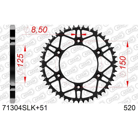 AFAM SLK 520 Steel Anti-Mud Sprocket - 51 Teeth – BlackRef : AA0020