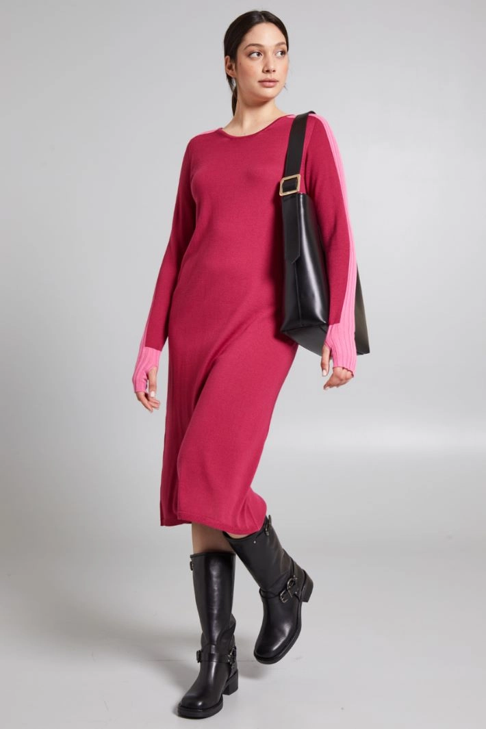 Two-tone knit dress - RASPBERRY PINK