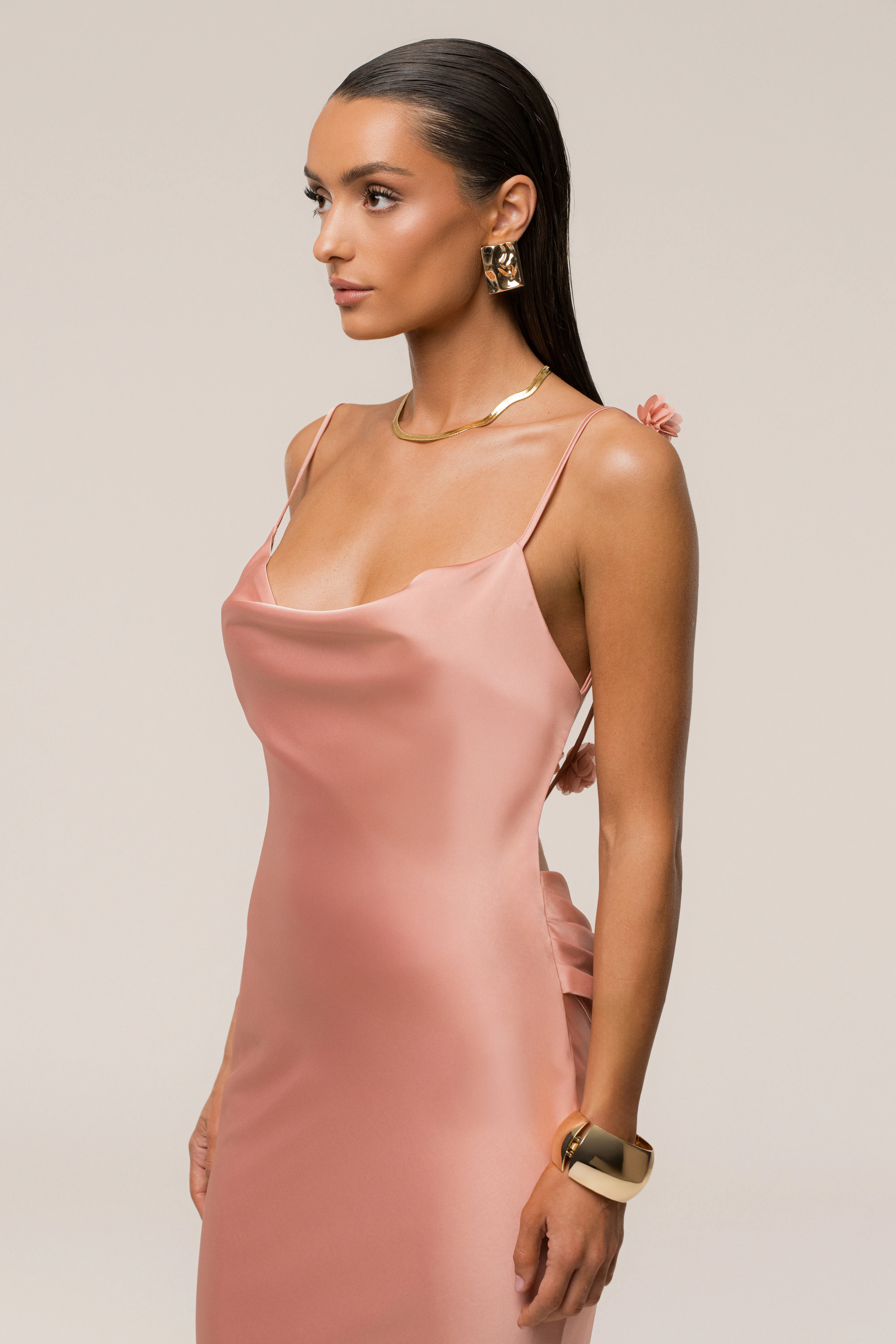 Dark Peach Down The Aisle Satin Gown