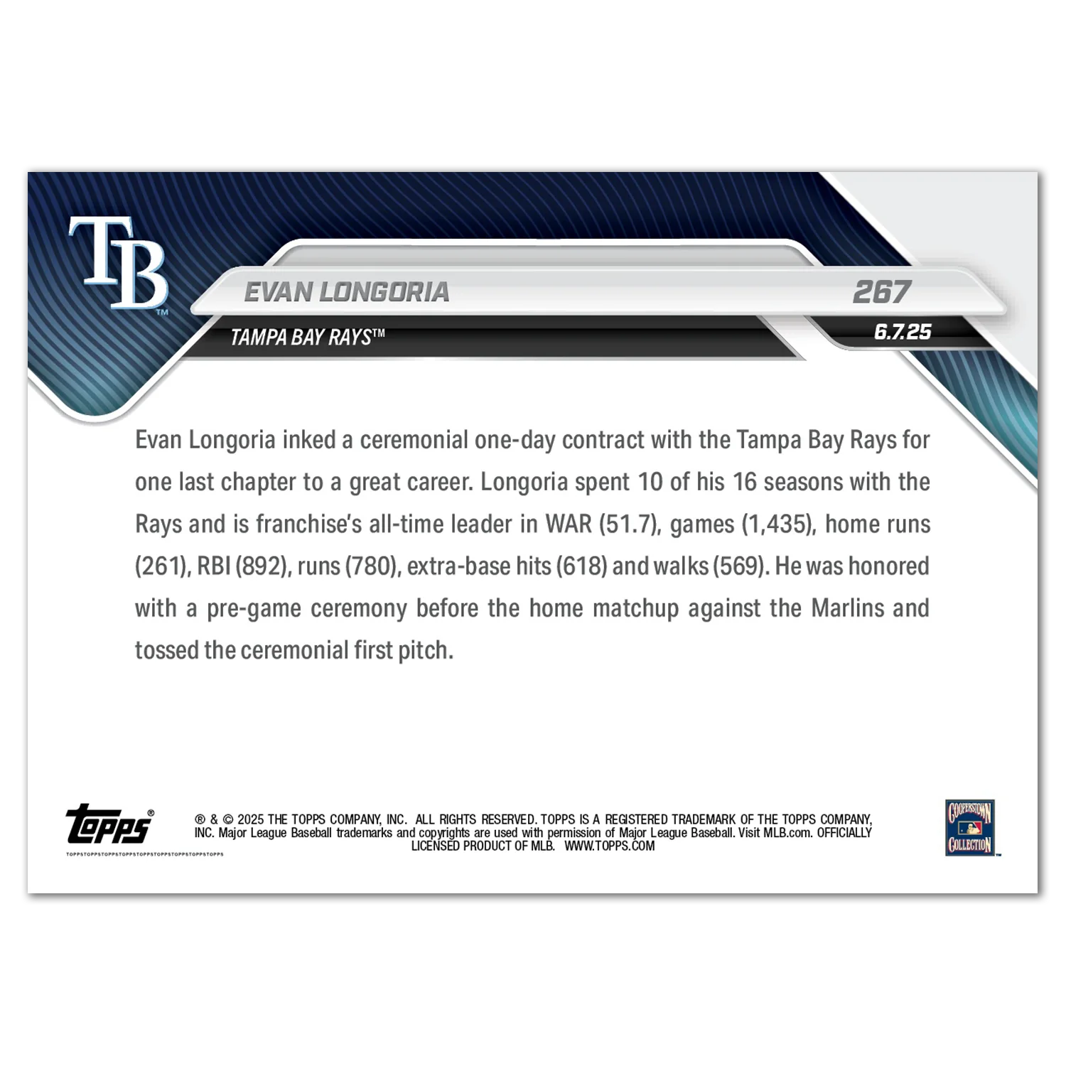 Evan Longoria - 2025 MLB Topps NOW® - Card 267