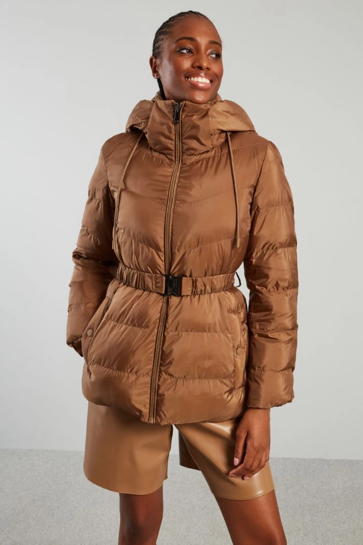 Belted down jacket - BROWN BEIGE