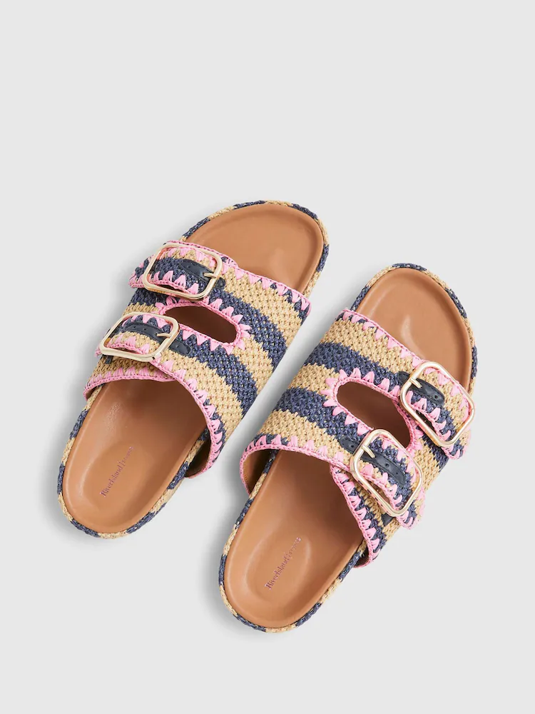 River Island Blue Stripe Raffia Footbed Sandals