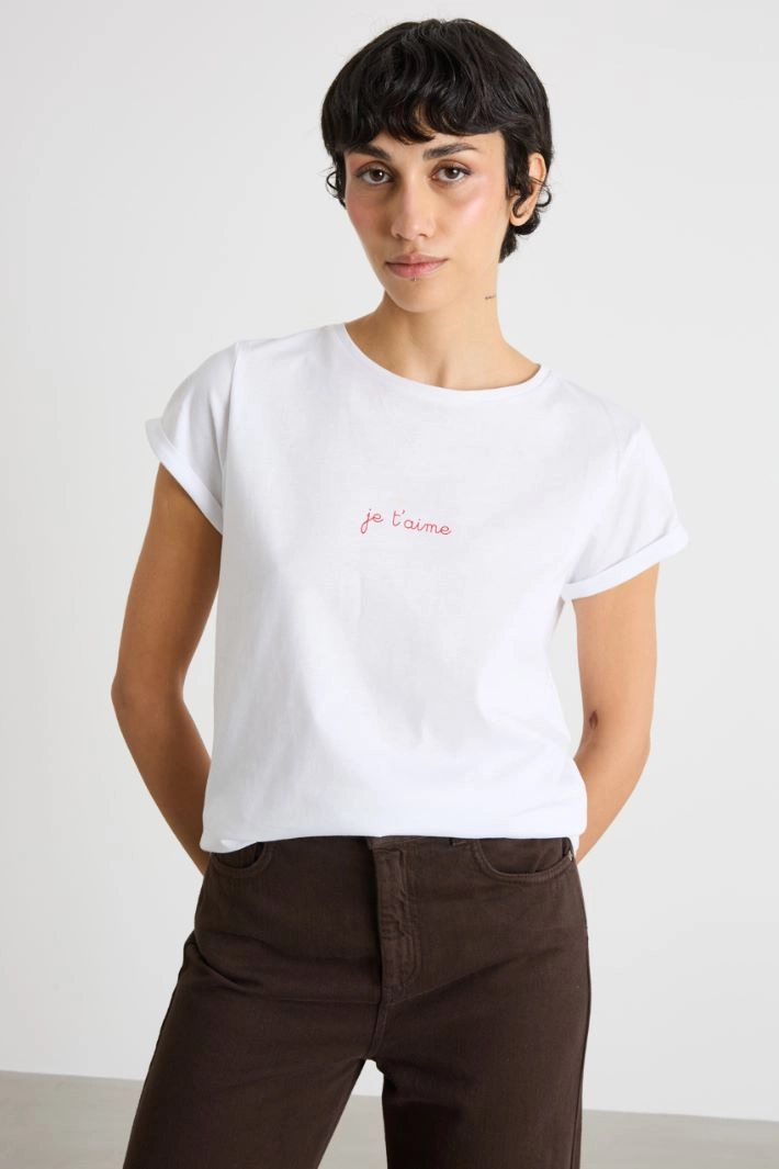 T-shirt with turn-ups - WHITE RED