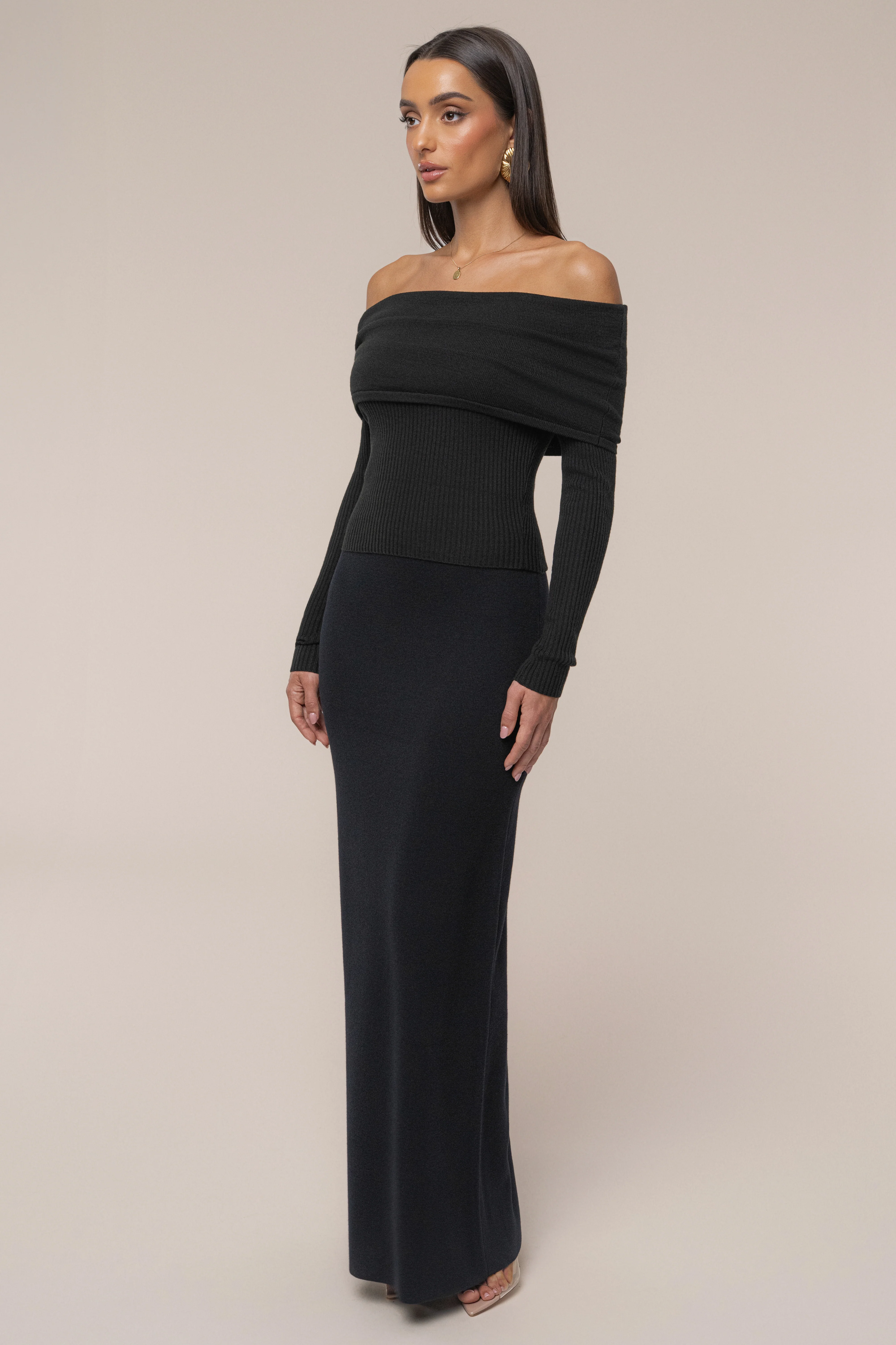 Black Off The Shoulder Knit Top