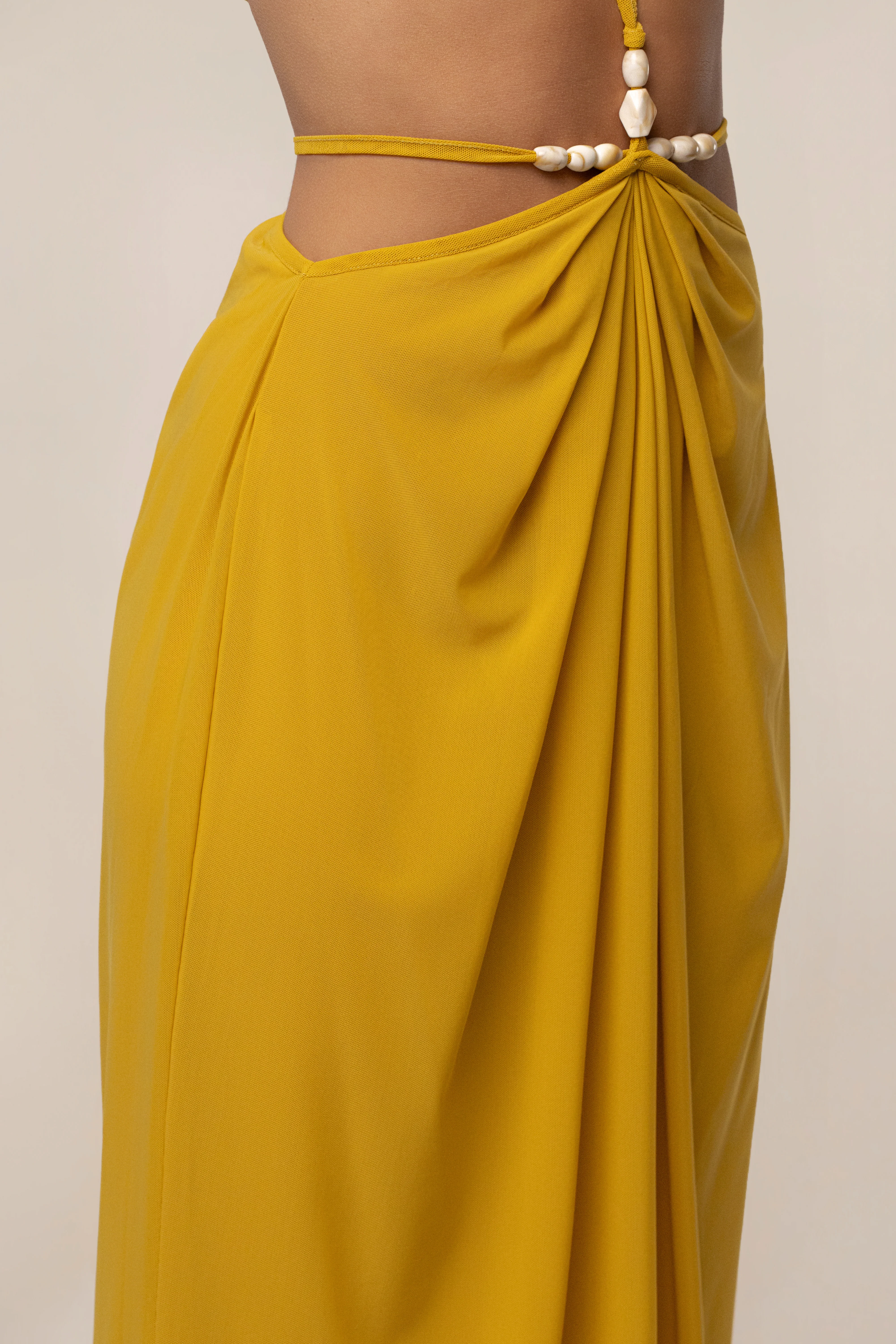 Mustard Hera Draped Maxi Skirt