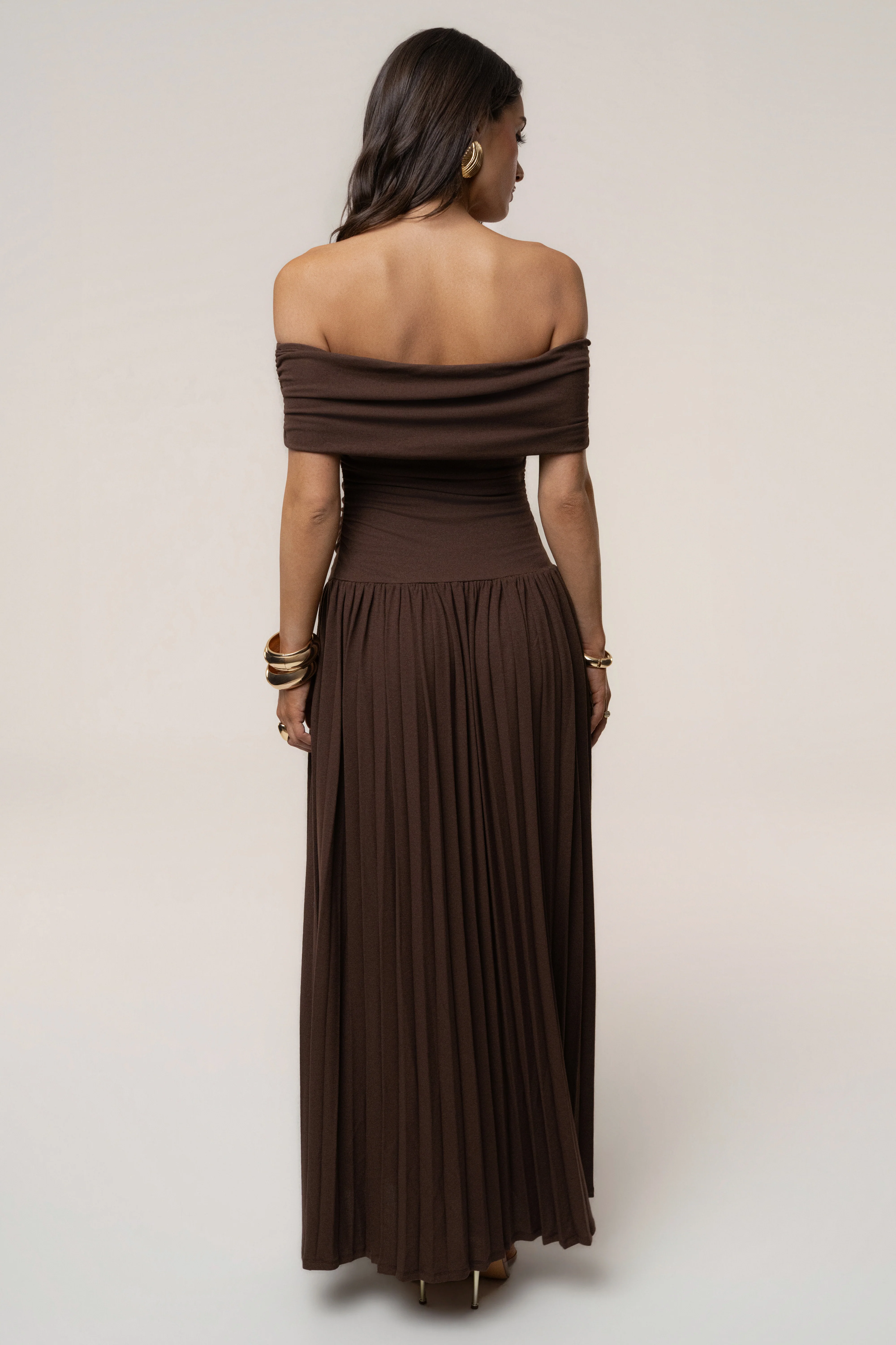 Brown Infinite Pleated Maxi Dress