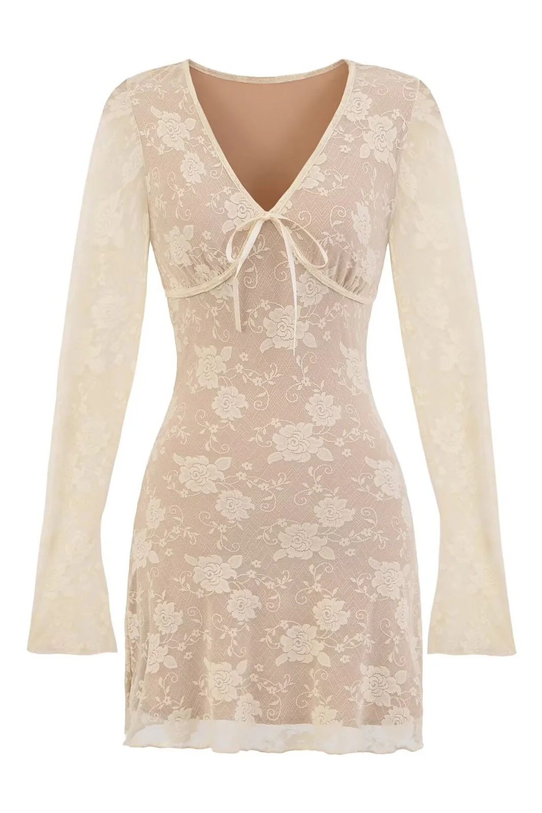 Long Sleeves Burgundy Lace Short Dress