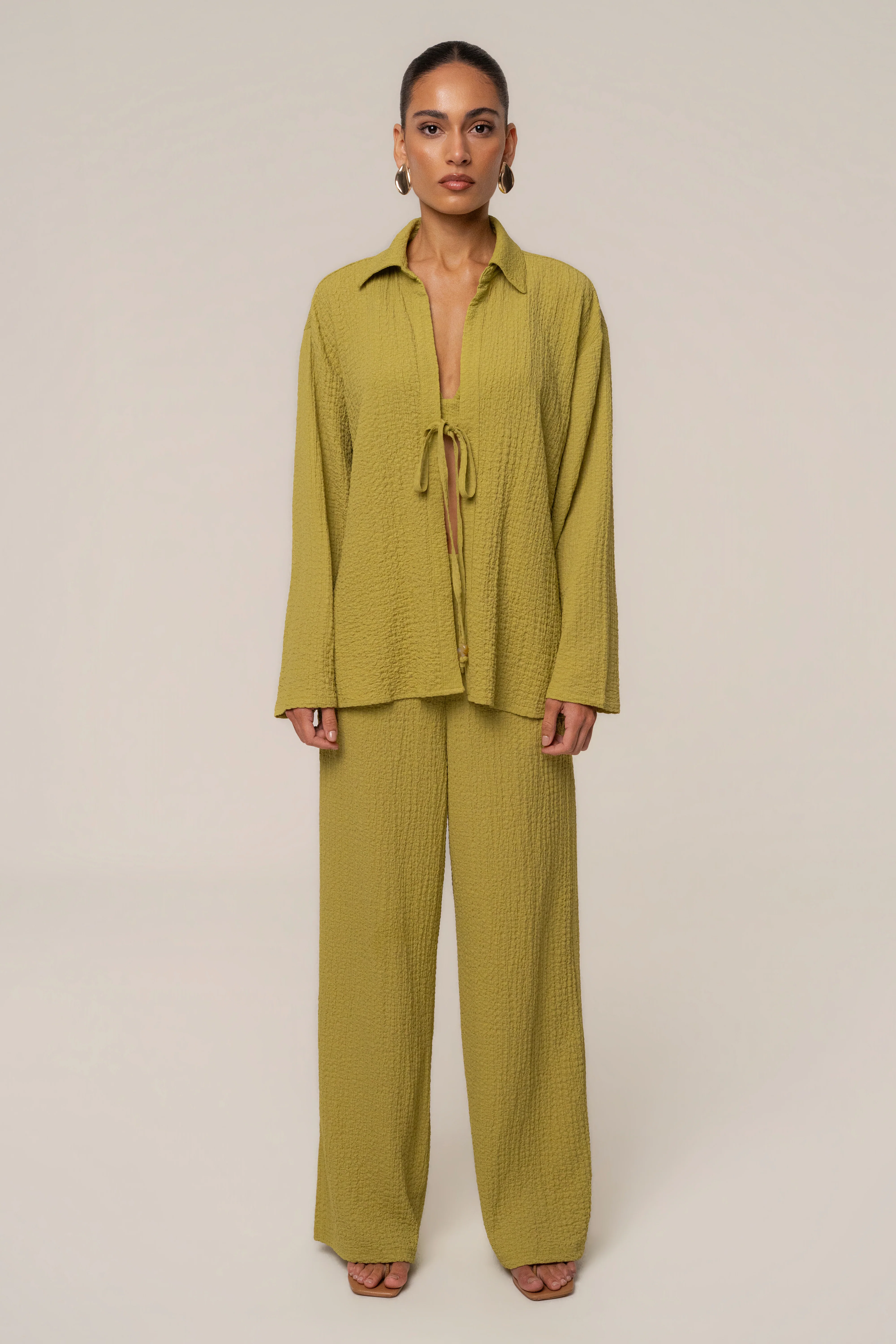 Lime Unwind Tie-Front Blouse