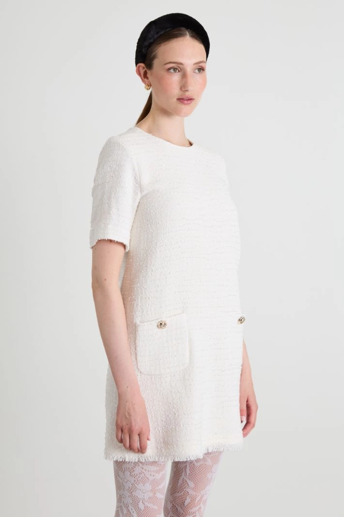 Cotton tweed dress - WHITE