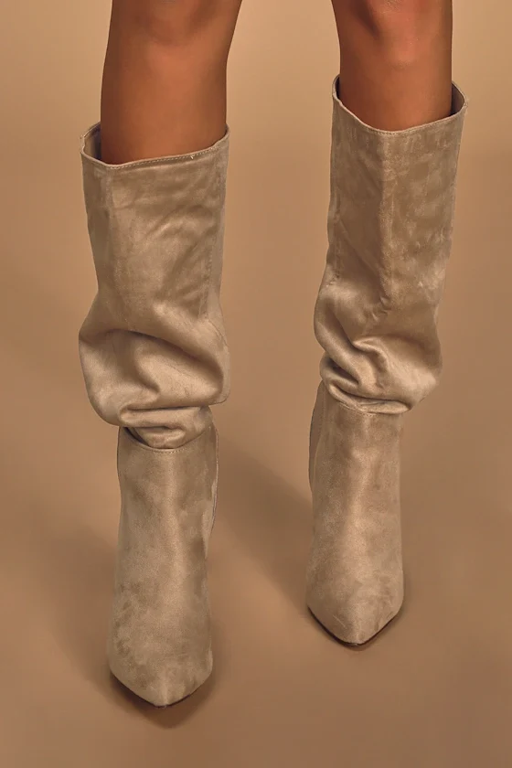 Katari Taupe Suede Pointed-Toe Knee High Boots