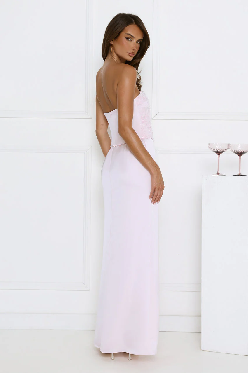 Vibes On Point Strapless Satin Maxi Dress Pink