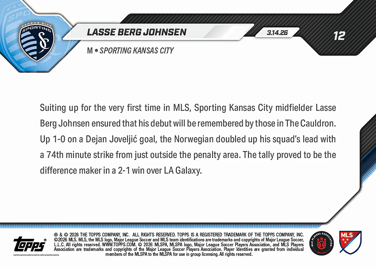 Lasse Berg Johnsen - 2026 MLS Topps NOW® - Card 12 - PR: 213
