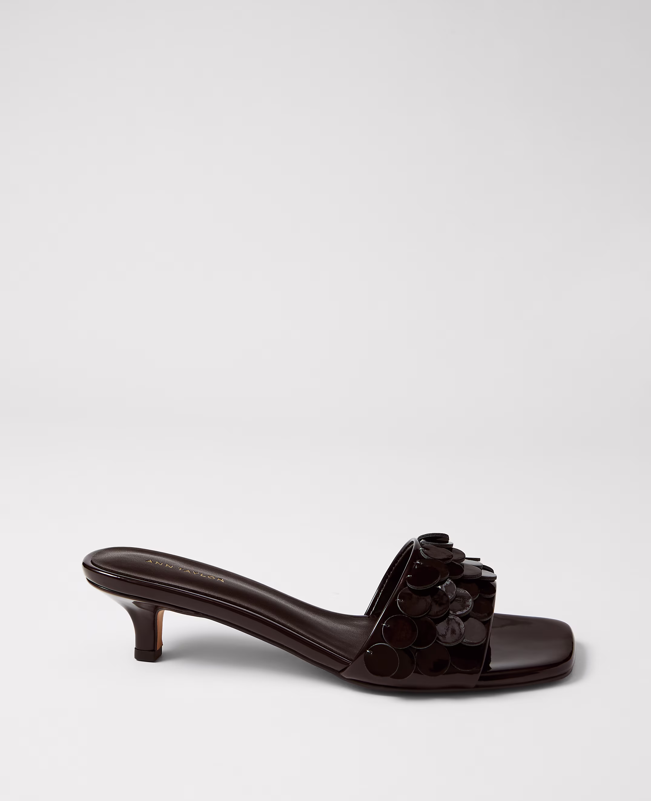 Patent Paillette Kitten Heel Sandal - Pure Chocolate