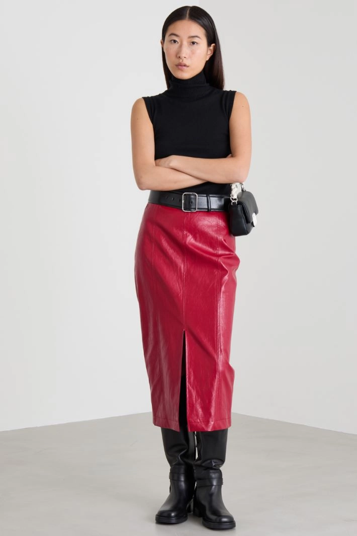 Coated jersey midi skirt - RED