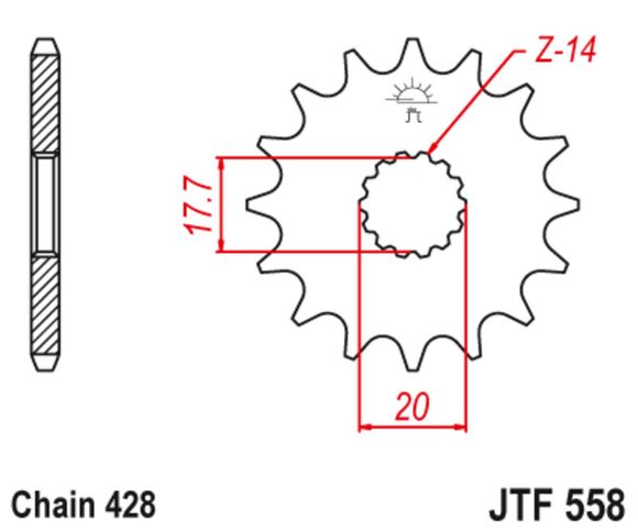 JT. Crown steel anti-noise sprocket 558 - 428Ref: Jtc01883A / 1126801001